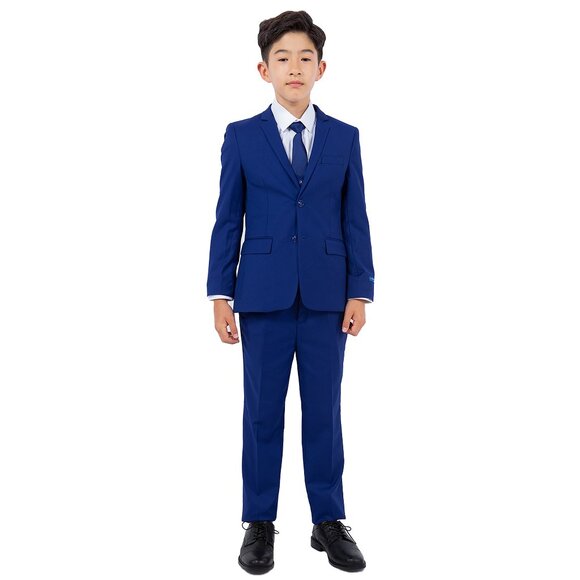 5-Piece Perry Ellis Portfolio Boys Slim Fit Solid Suit, Royal Blue - Picture 2 of 5